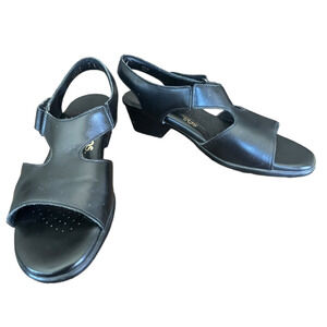 SAS Womens SUNTIMER Sandals 7 N Black Leather Slingback Dress Heels Comfort